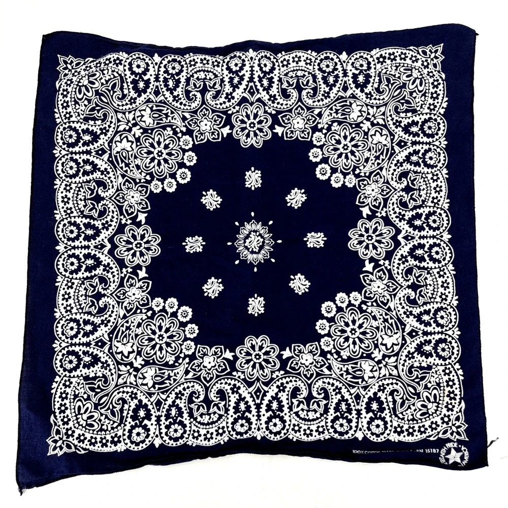 Vintage Navy Blue Bandana Paisley 100% Cotton Handkerchief Made in USA RN 15187